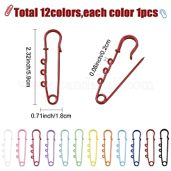 12Pcs 12 Colors Spray Painted Iron Brooch Findings&nbsp;IFIN-YW0004-05