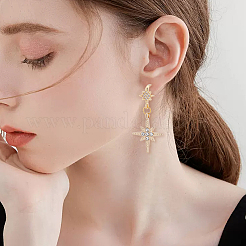 20Pcs Brass Micro Pave Clear Cubic Zirconia Star Earring Hooks&nbsp;KK-BBC0028-99