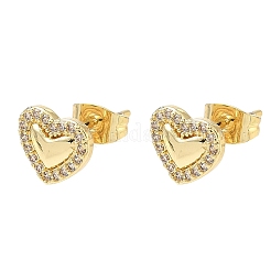 Heart Brass Micro Pave Clear Cubic Zirconia Stud Earrings&nbsp;EJEW-P336-03G