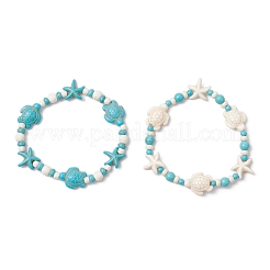 2Pcs Starfish & Turtle Synthetic Turquoise Beads Stretch Bracelets for Women&nbsp;BJEW-JB11921
