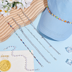6Pcs 6 Styles Aluminum Curb Chain & Brass Rhinestone & Plastic Pearl Beads Chain Hat Chains&nbsp;HJEW-PH02283