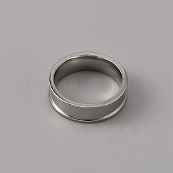 201 Stainless Steel Grooved Finger Ring Settings&nbsp;STAS-WH0027-27B-P