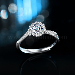 Rhodium Plated 925 Sterling Silver Pave 5.2x3.1mm Moissanite Finger Rings for Women&nbsp;WG3CEB4-01