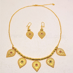Vintage Brass Teardrop Earrings & Pendant Necklaces Sets for Women&nbsp;LL3308