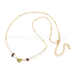 Natural Tiger Eye Chip and Rice Natural Pearl Beaded Necklaces&nbsp;GG-CBA3297-15G-A