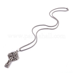 Alloy Claddagh Cross Pendant Necklaces&nbsp;NJEW-Z001-02AS