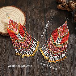 Bohemian Handmade Glass Seed Beads Rhombus Long Tassel Dangle Earrings&nbsp;WE9226