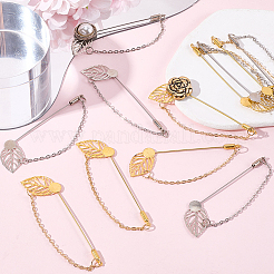 40Pcs 2 Styles Leaf Stainless Steel Round Tray Stick Lapel Pins&nbsp;JEWB-SC0001-75A