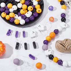 Painted Natural Wood Beads&nbsp;WOOD-SP0001-15