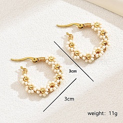 Flower Garland Braided Beaded 201 Stainless Steel Hoop Earrings&nbsp;IF8557-01