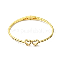 Rack Plating Brass Micro Pave Clear Cubic Zirconia Hollow Double Heart Hinged Bangles&nbsp;BJEW-H616-02G