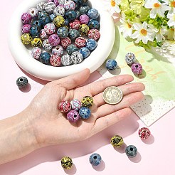 32Pcs 8 Colors Bohemian Style Printed Schima Wood Beads&nbsp;WOOD-YW0001-93