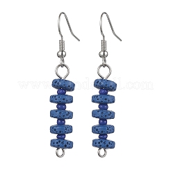 7 Pairs 7 Colors Natural Dyed Lava Rock Disc Beaded Dangle Earrings&nbsp;EJEW-JE05618