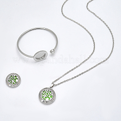 1Pc Stainless Steel Open Cuff Bangles & 1Pc Stainless Steel Pendant Neclace&nbsp;AJEW-SC0004-06E