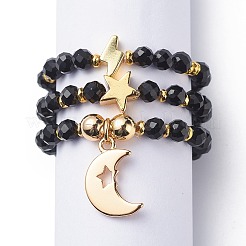 3Pcs 3 Style Gemstone Beaded Stretch Finger Rings Set&nbsp;RJEW-JR00522