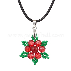 3Pcs 3 Styles Natural Carnelian(Dyed & Heated) & Dyed Malaysia Jade & Rose Quartz & Glass Snowflake Pendant Necklaces&nbsp;NJEW-JN05054