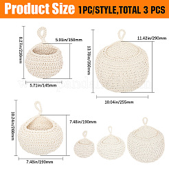 3Pcs 3 Styles Handmade Woven Cotton Fruit Net Hanging Baskets&nbsp;AJEW-GF0011-57B
