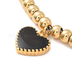 PVD Vacuum Plating 304 Stainless Steel Heart Charm Bracelet with Enamel&nbsp;BJEW-B057-08G