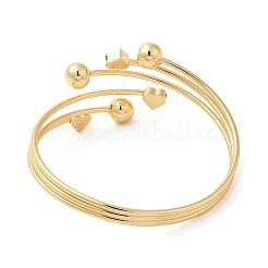 Rack Plating Brass Heart with Round Open Cuff Bangle for Women&nbsp;BJEW-M298-07G