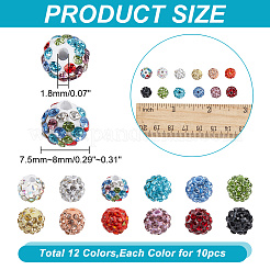 120Pcs 12 Colors Rhinestone Pave Disco Ball Beads&nbsp;RB-AR0003-14A