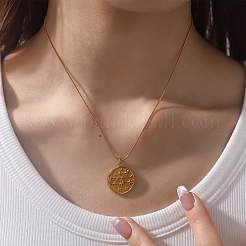 304 Stainless Steel Embossed Coin Pendant Necklaces for Women&nbsp;WGF57C1-01