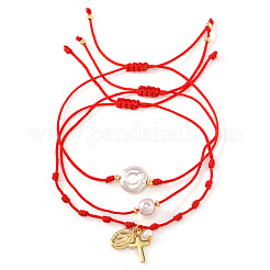 3Pcs Imitatiom Pearl & Brass Charm Bracelets&nbsp;OQ8037-5