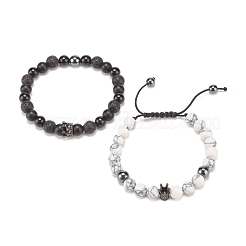 2Pcs 2 Style Cubic Zirconia Braided Bead Bracelet&nbsp;BJEW-JB08050-01