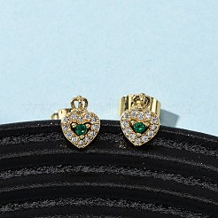 Brass Micro Pave Cubic Zirconia Heart Stud Earrings&nbsp;EJEW-K267-31G