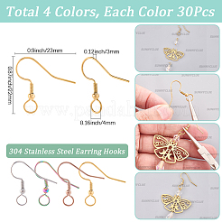 120Pcs 4 Colors 304 Stainless Steel Earring Hooks&nbsp;STAS-SC0010-41