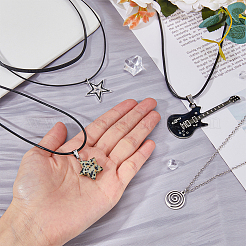 4Pcs 4 Style Star & Guitar Natural Dalmatian Jasper & Alloy Pendant Necklaces Set with Waxed Polyester Cords&nbsp;NJEW-FI0001-16