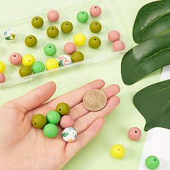 50Pcs 5 Colors Round Food Grade Eco-Friendly Silicone Focal Beads&nbsp;SIL-SP0001-03