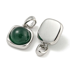 Dyed Natural Green Agate & Brass Square Charms&nbsp;KK-Q820-32P