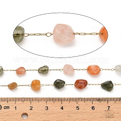 Handmade 304 Stainless Steel Indian Agate Beads Nuggets Link Chains&nbsp;CHS-B011-08G