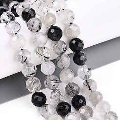 Natural Tourmalinated Quartz Beads Strands&nbsp;G-S345-8mm-30