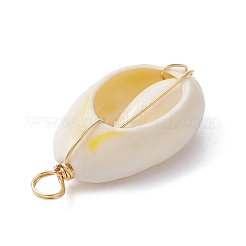Natural Cowrie Shell Copper Wire Wrapped Pendants&nbsp;PALLOY-JF02277-01