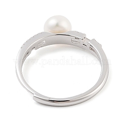 Round Natural Pearl & Cubic Zirconia Finger Rings&nbsp;STER-Z009-07P