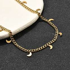 304 Stainless Steel Twisted Chain Necklaces with Moon Charm Tassel&nbsp;NJEW-R023-08G