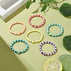 6Pcs 6 Style Handmade Polymer Clay Heishi Surfer Stretch Bracelets Set&nbsp;BJEW-TA00204
