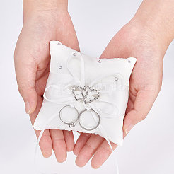 Tribute Silk Wedding Ring Pillow with Polyester Ribbon and Alloy Heart&nbsp;DIY-WH0325-48A