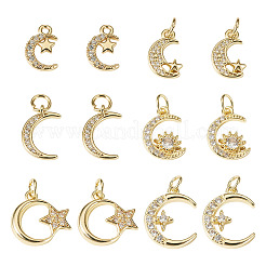 12Pcs 6 Styles Brass Micro Pave Cubic Zirconia Pendants&nbsp;KK-TA0008-69