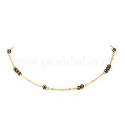 5MM Round Natural Mixed Stone Beads Brass Cable Chain Necklaces for Women&nbsp;NJEW-JN06378