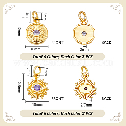 24Pcs 12 Styles Brass Micro Pave Cubic Zirconia Pendants&nbsp;KK-PH0012-97