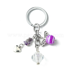Gemstone Chip & Alloy Heart Pendant Keychain with Angel Acrylic Charm&nbsp;KEYC-JKC00541