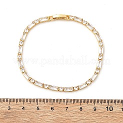 Brass Pave Clear Cubic Zirconia Rectangle & Flat Round Link Bracelets&nbsp;BJEW-YWC0002-02G