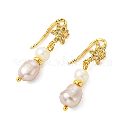 3 Pairs 3 Colors Natural Cultured Freshwater Pearl & Brass Cubic Zirconia Dangle Earrings&nbsp;EJEW-JE07265