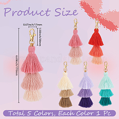 5Pcs 5 Colors Polyester Cord Gradient Color Tassel Pendant Decorations&nbsp;AJEW-BBC0001-11