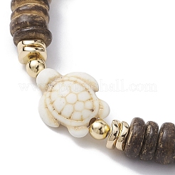 Dyed Natural Lava Rock & Coconut & Synthetic Turquoise Beaded Stretch Bracelet&nbsp;BJEW-JB10061-02