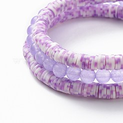3Pcs 3 Style Natural Dyed Malaysia Jade & Acrylic Word Love Beaded Stretch Bracelets Set with Alloy Enamel Heart Charms&nbsp;BJEW-JB08924-04