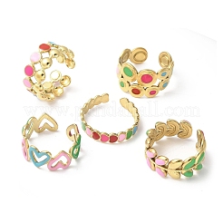 5Pcs Adjustable 304 Stainless Steel Enamel Cuff Rings for Women&nbsp;RJEW-V004-08G