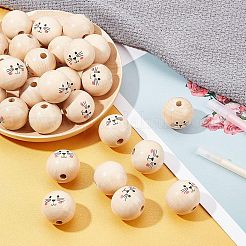 30Pcs Printed Natural Wood European Beads&nbsp;WOOD-FH0001-92